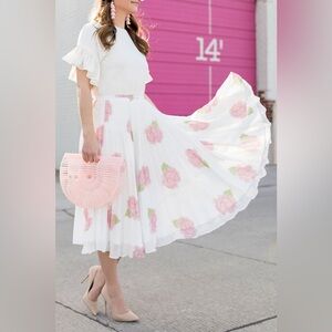 Rachel Parcell Peony Blossom Pleated Skirt Size Small